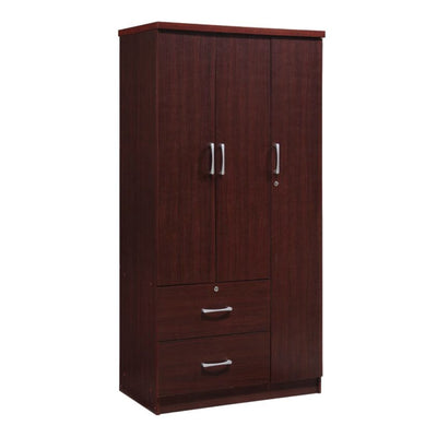3 Door Armoire with Clothing Rod, Shelves, & 2 Drawers, Mahogany (Used)