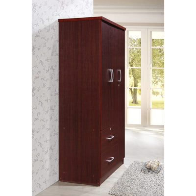 Hodedah Import 3 Door Armoire with Clothing Rod, Shelves, & 2 Drawers, Mahogany - VMInnovations