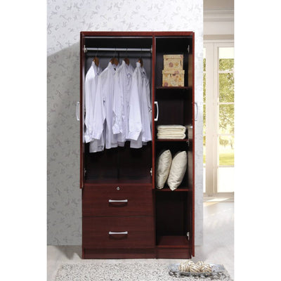 Hodedah Import 3 Door Armoire w/ Clothing Rod, Shelves, & 2 Drawers, (Open Box) - VMInnovations