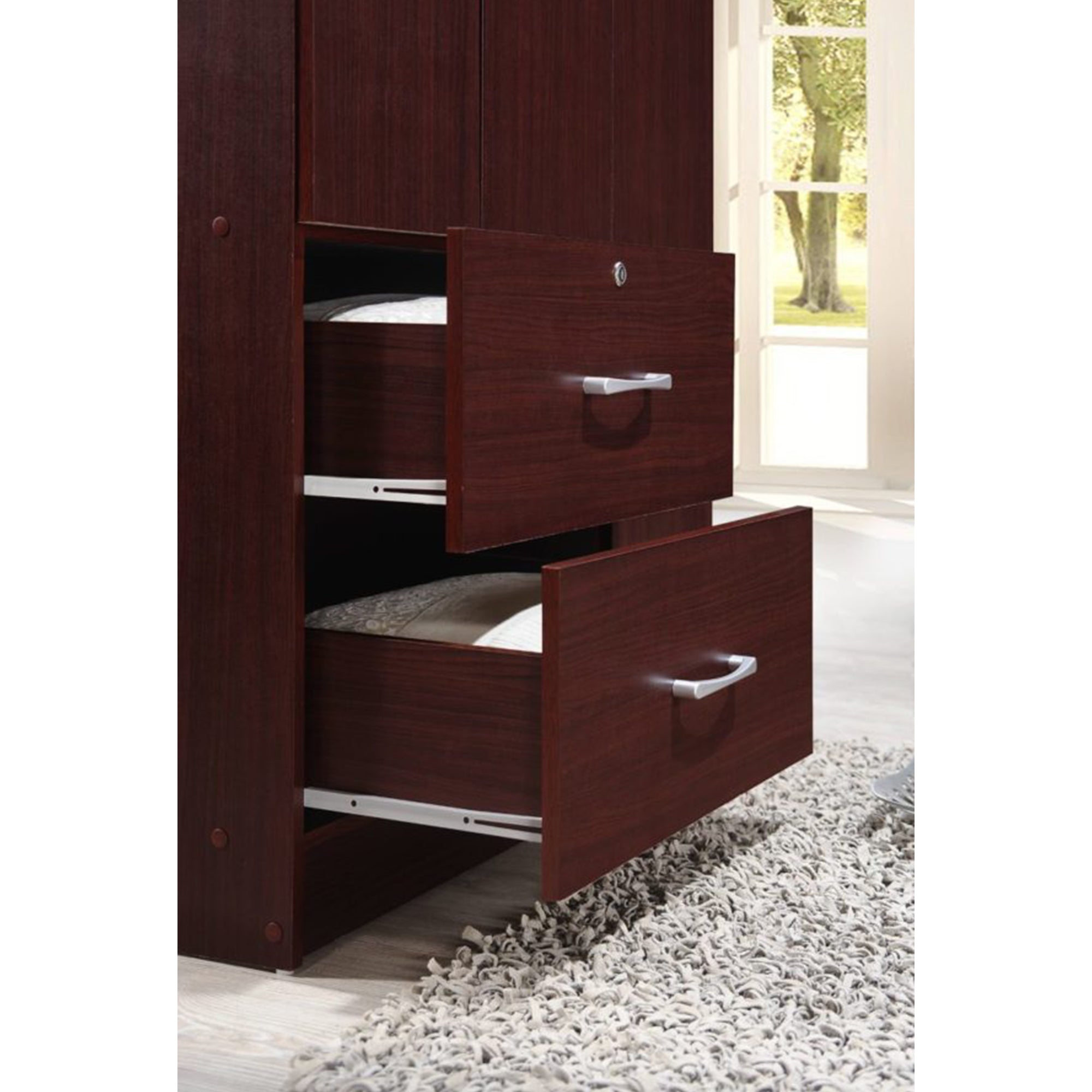 Hodedah Import 3 Door Armoire w/ Clothing Rod, Shelves, & 2 Drawers, (Open Box) - VMInnovations