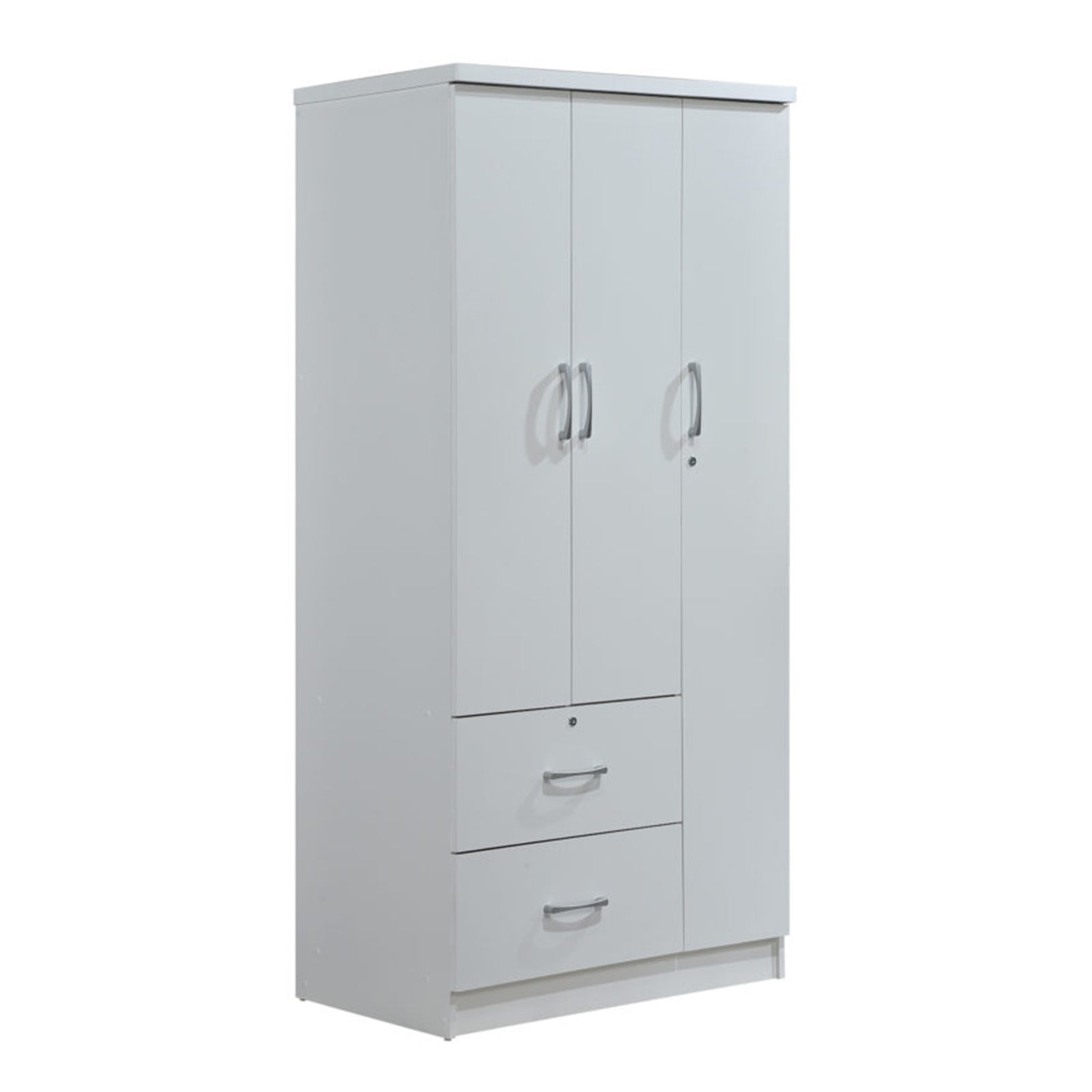 Hodedah Import 3 Door Armoire w/ Clothing Rod, Shelves, & 2 Drawers, White(Used) - VMInnovations