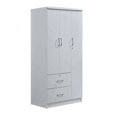 Hodedah Import 3 Door Armoire with Rod, Shelves, and 2 Drawers, White (Open Box)