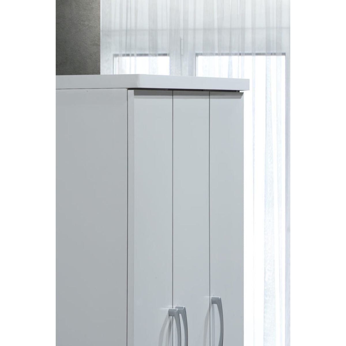 3 Door Armoire with Clothing Rod, Shelves, and 2 Drawers, White (Used)