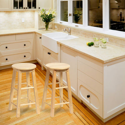 PJ Wood Classic Round-Seat 24" Tall Kitchen Counter Stools, Natural, (Used)