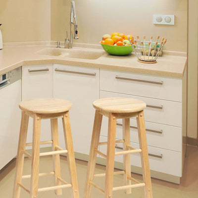 PJ Wood Classic Round-Seat 24" Tall Kitchen Counter Stools, Natural, Set of 2