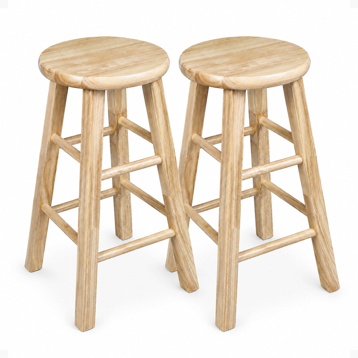 PJ Wood Classic Round-Seat 24" Tall Kitchen Counter Stools, Natural, 2pc (Used) - VMInnovations