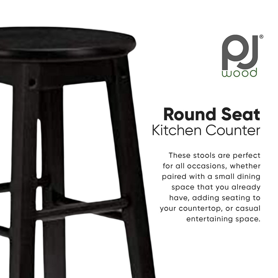 PJ Wood Classic Round-Seat 24 Inch Counter Stools, Black, Set of 2 (Open Box)