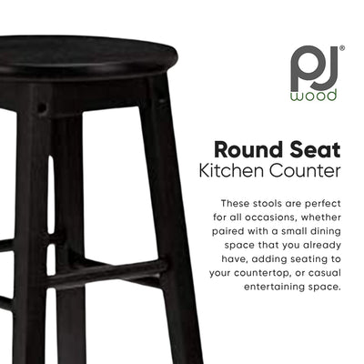 PJ Wood Classic Round-Seat 24' Kitchen and Counter Stools, Black,Set of 2 (Used)