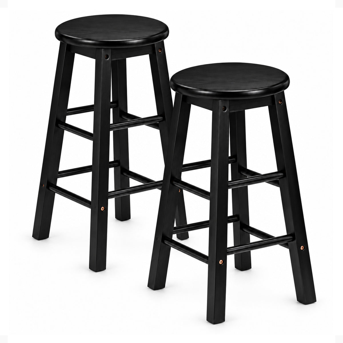 PJ Wood Classic Round-Seat 24 In Kitchen and Counter Stools, Black,(2 PC) (Used)