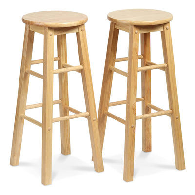 PJ Wood Classic Round-Seat 29 inch Tall Bar Stools, Natural, Set of 2 (Open Box) - VMInnovations
