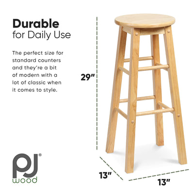 PJ Wood Classic Round-Seat 29 inch Tall Bar Stools, Natural, Set of 2 (Open Box) - VMInnovations