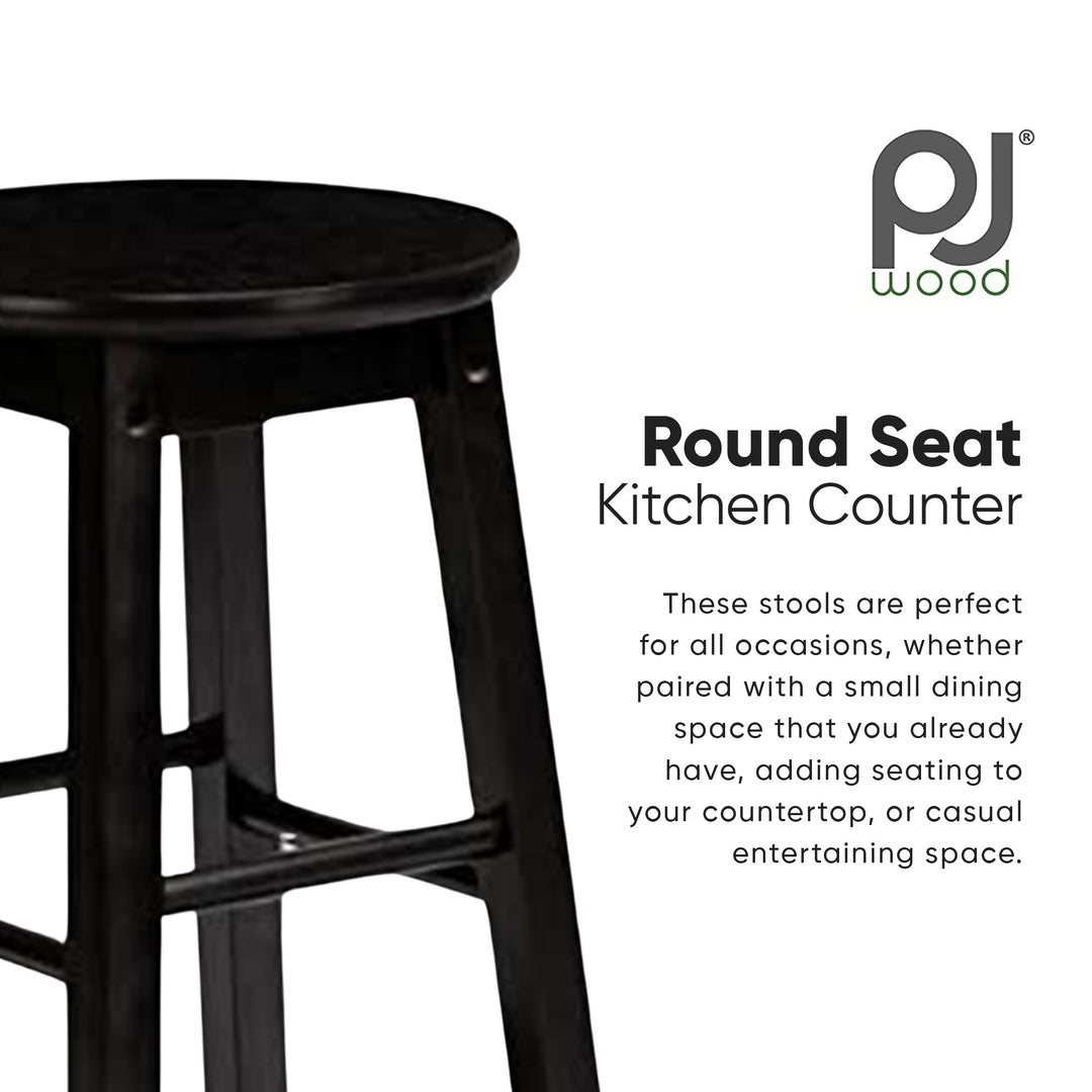 PJ Wood Classic Round-Seat 29" Tall Counter Stools, Black, Set of 2 (For Parts)