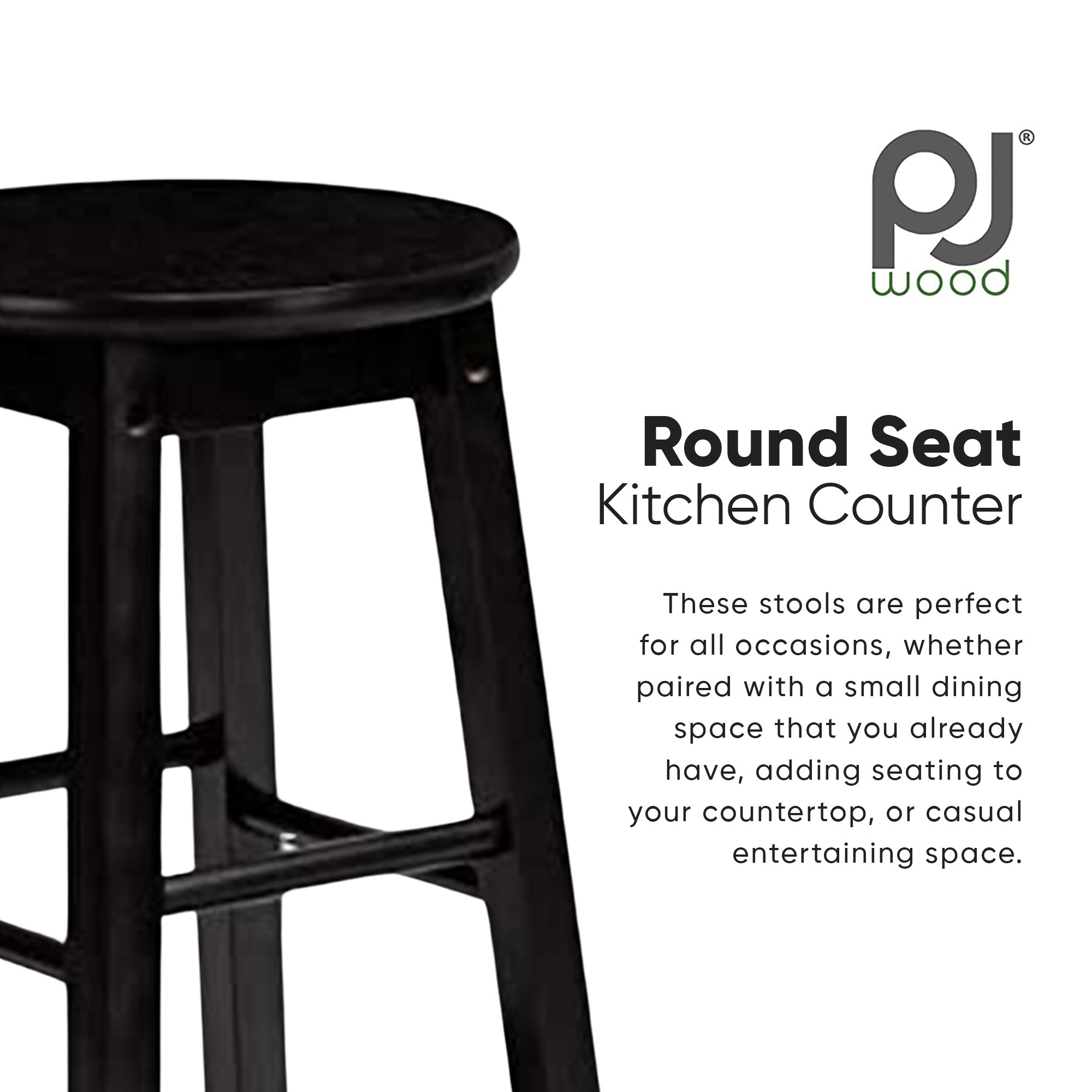 PJ Wood Round-Seat 29" Tall Kitchen Counter Stools, Blk,Set of 2(Open Box) - VMInnovations