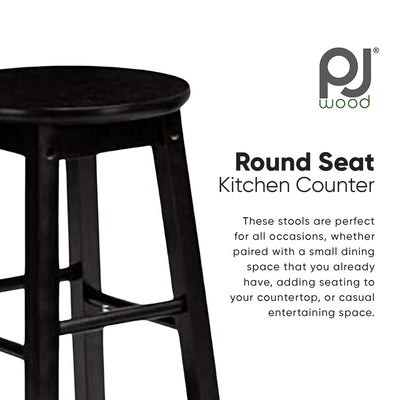 PJ Wood Round-Seat 29" Tall Kitchen Counter Stools, Blk,Set of 2(Open Box) - VMInnovations