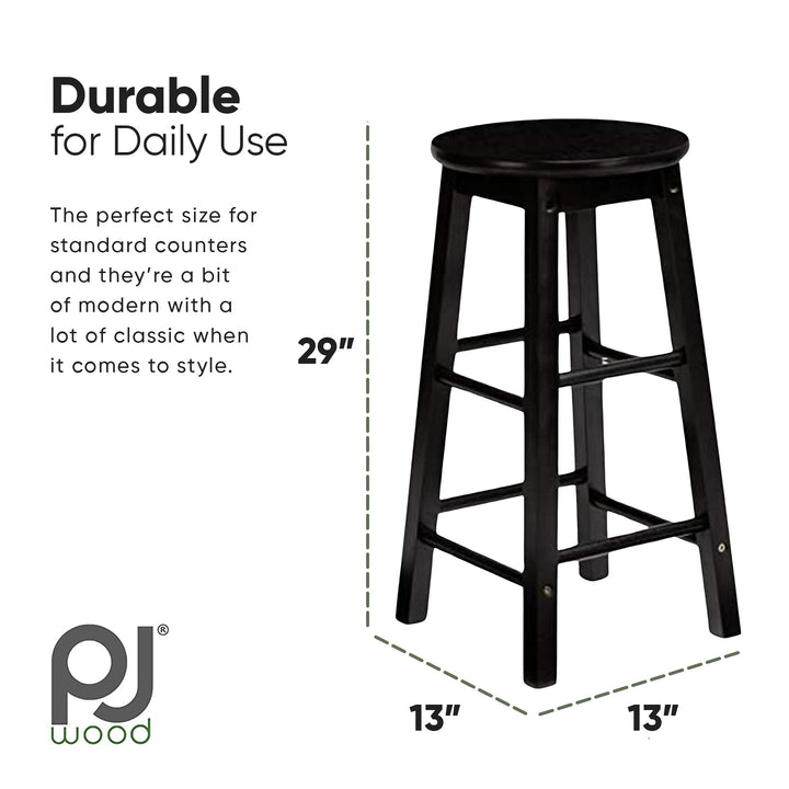 PJ Wood Classic Round-Seat 29 Inch Tall Kitchen Counter Stools, Black, Set of 2