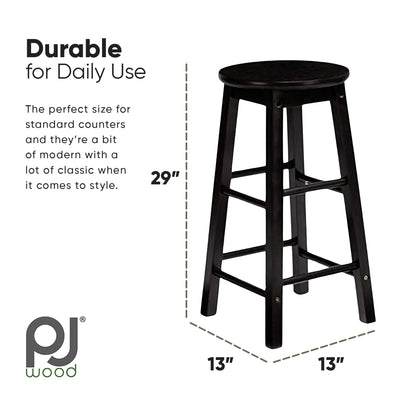 PJ Wood Round-Seat 29" Tall Kitchen Counter Stools, Blk,Set of 2(Open Box) - VMInnovations