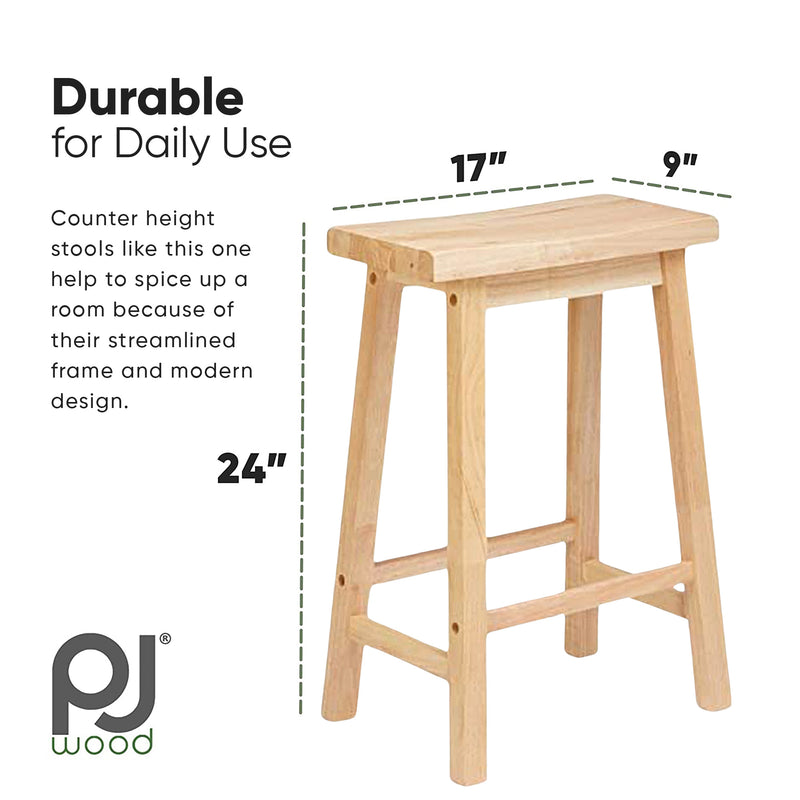 PJ Wood Classic Saddle-Seat 24 Inch Kitchen, Table, & Bar Counter Stool, Natural