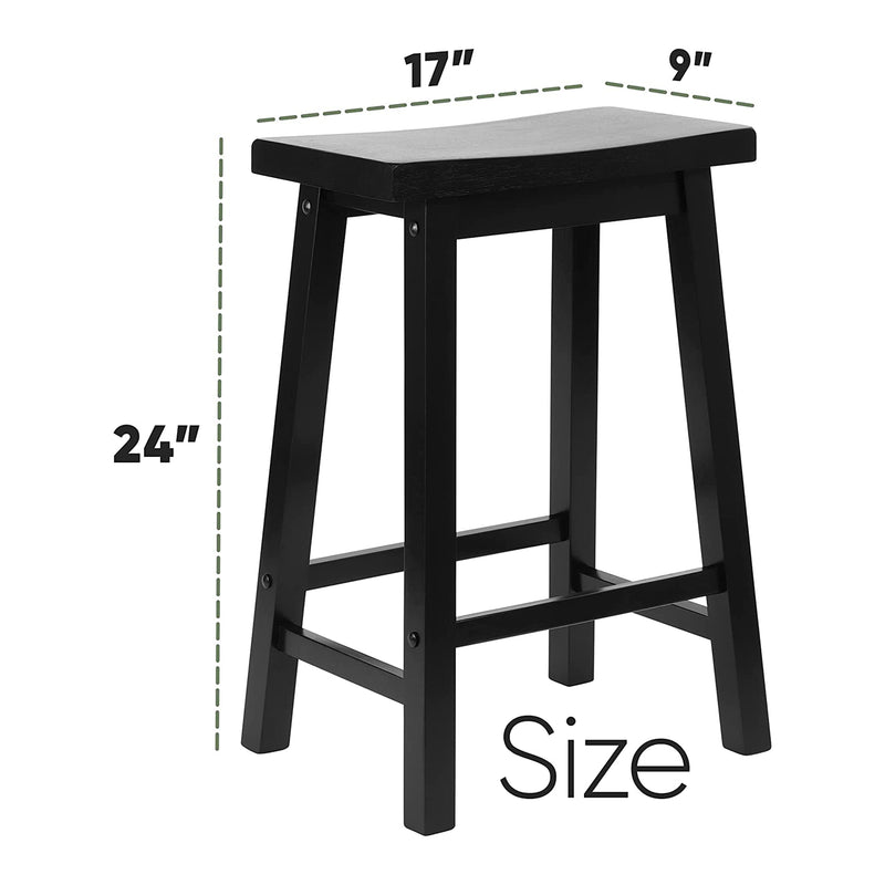 PJ Wood Classic Saddle-Seat 24 Inch Kitchen, Table, & Bar Counter Stool, Black