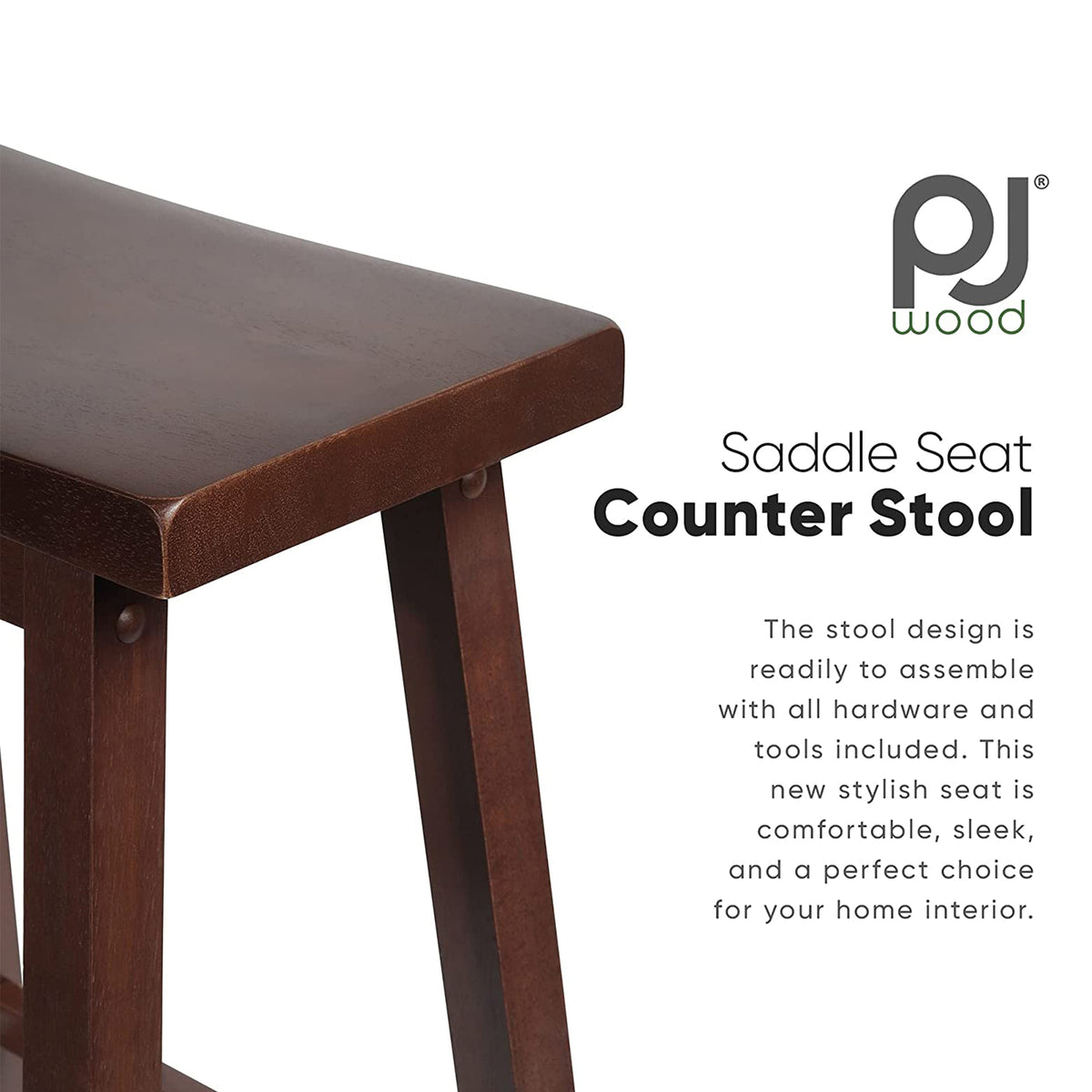 PJ Wood Classic Saddle-Seat 24 Inch Kitchen, Table, & Bar Counter Stool, Walnut (Used)