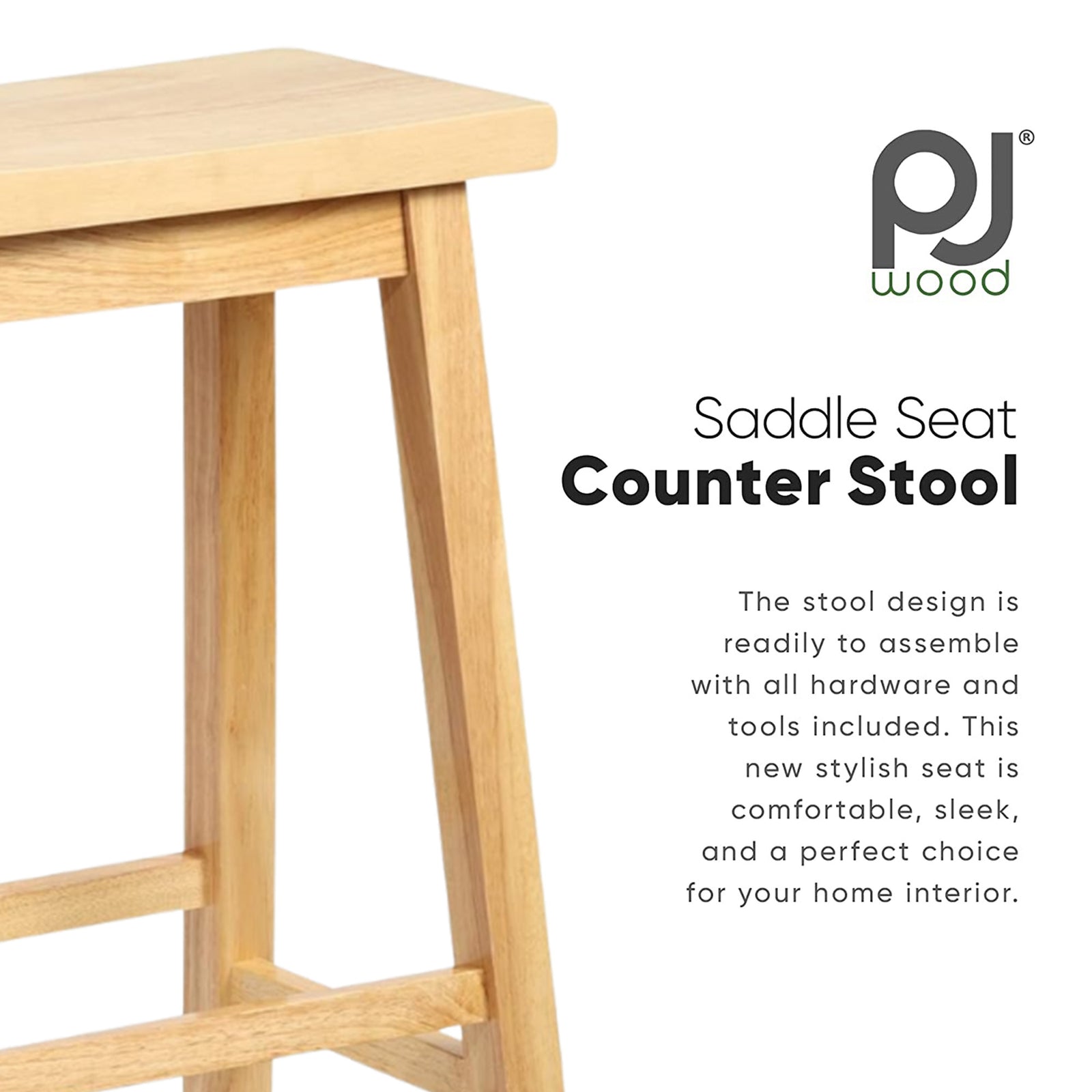 PJ Wood Classic Saddle-Seat 29 Inch Tall Kitchen Counter Stools, Natural (Used) - VMInnovations