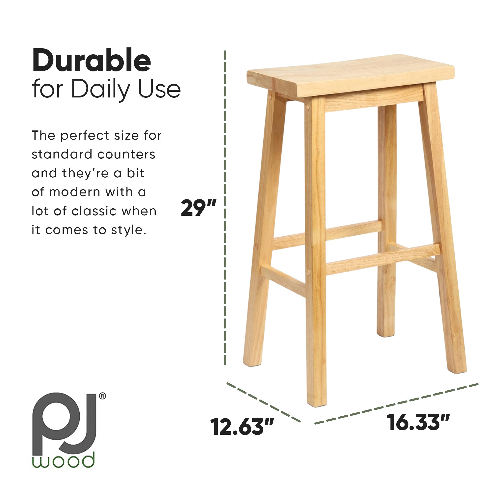 Classic Saddle-Seat 29 Inch Tall Kitchen Counter Stools, Natural (Open Box) - VMInnovations