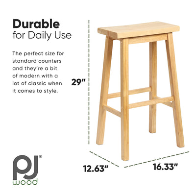 Classic Saddle-Seat 29 Inch Tall Kitchen Counter Stools, Natural (Open Box) - VMInnovations
