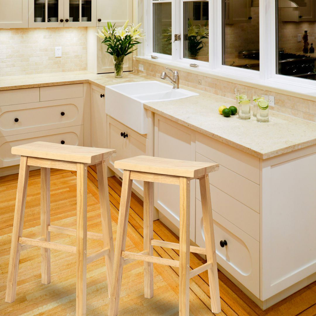 PJ Wood Classic Saddle-Seat 29 In Tall Kitchen Counter Stools, Natural(Open Box) - VMInnovations