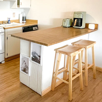 Classic Saddle-Seat 29 Inch Tall Kitchen Counter Stools, Natural (Open Box) - VMInnovations