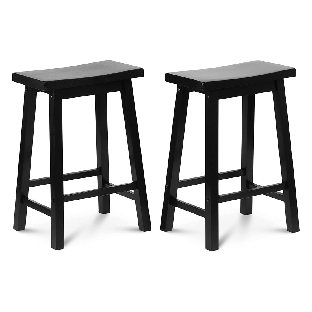 PJ Wood Classic Saddle-Seat 24" Tall Kitchen Counter Stools, Black, (Set of 2)