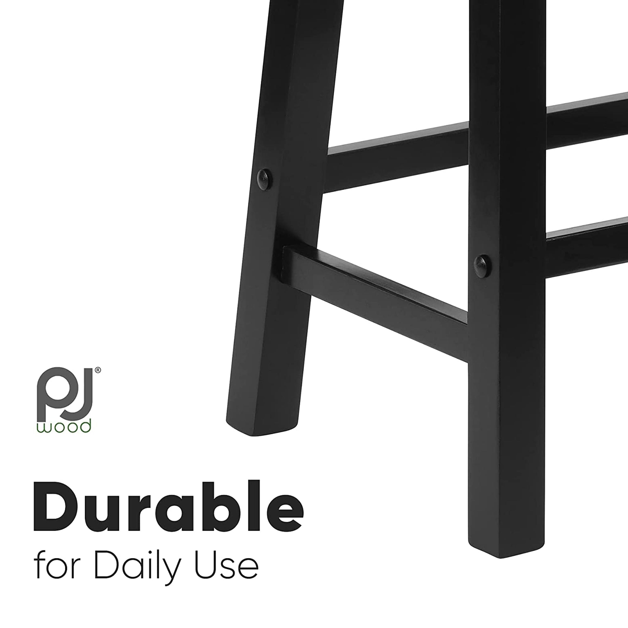 PJ Wood Classic Saddle-Seat 24" Tall Counter Stools, Black, (Set of 2) (Used) - VMInnovations