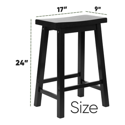 PJ Wood Classic Saddle-Seat 24" Tall Kitchen Counter Stools, Black, (Set of 2)