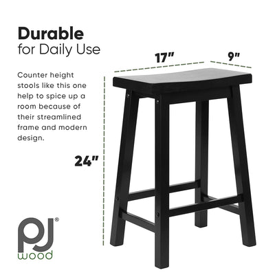 PJ Wood Saddle-Seat 24In Tall Kitchen Counter Stools, Black, Set of 2 (Open Box) - VMInnovations