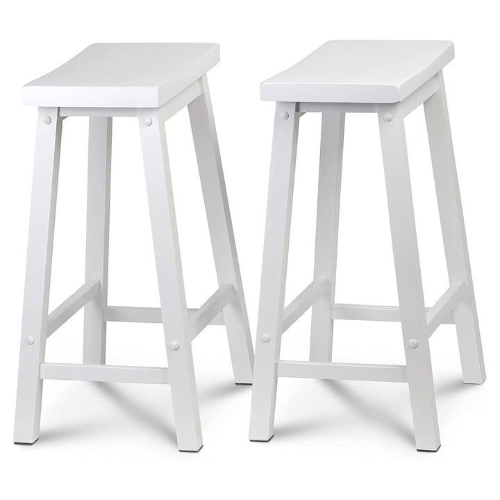 PJ Wood Classic Saddle-Seat 24" Tall Kitchen Counter Stools, White, (Set of 2)