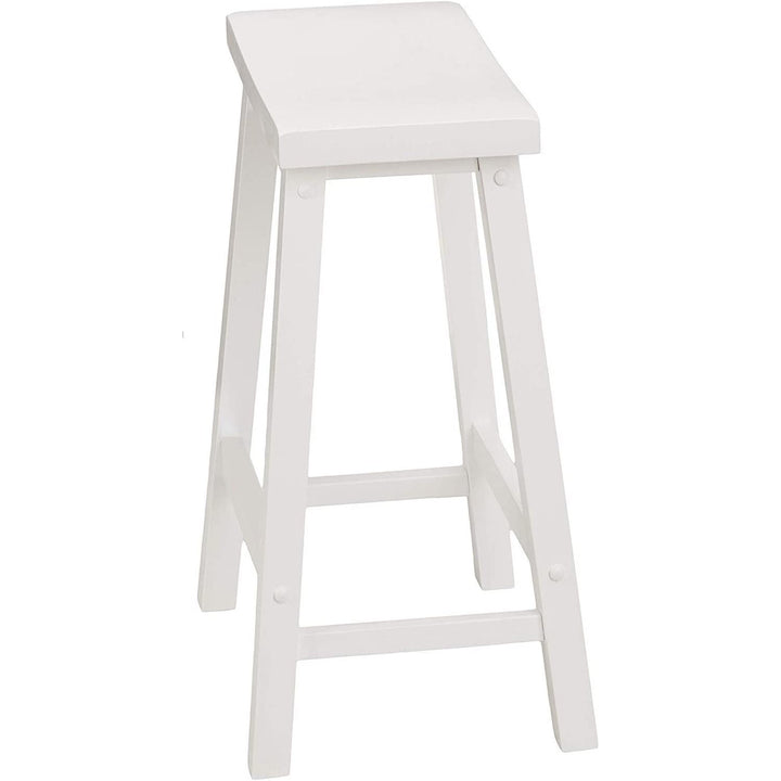 PJ Wood Classic Saddle-Seat 24" Tall Kitchen Counter Stools, White, (Set of 2)