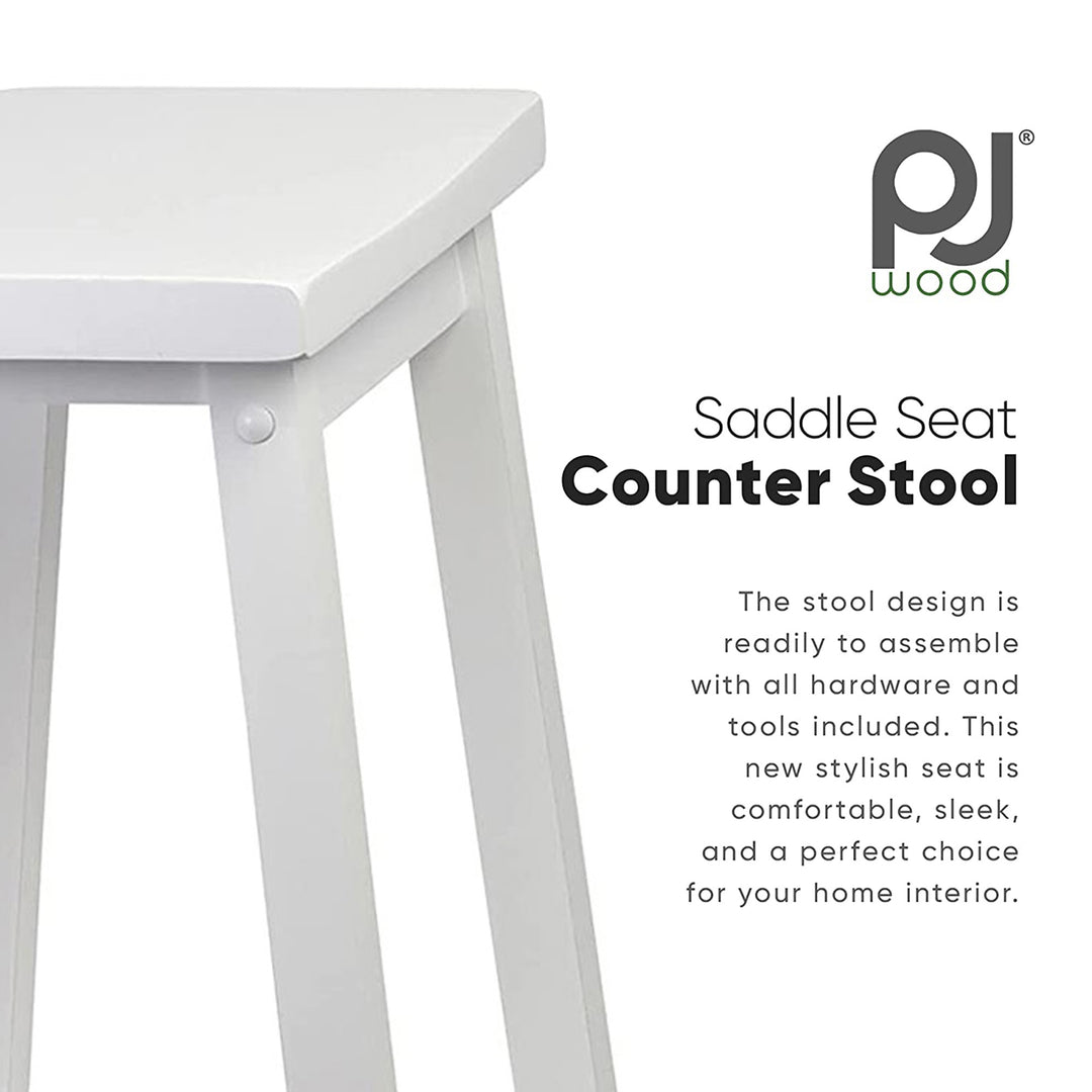 PJ Wood Classic Saddle-Seat 24" Tall Kitchen Counter Stools, White, (Set of 2)