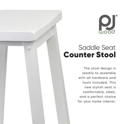 PJ Wood Classic Saddle-Seat 24" Tall Counter Stools, White, (Set of 2) (Used) - VMInnovations