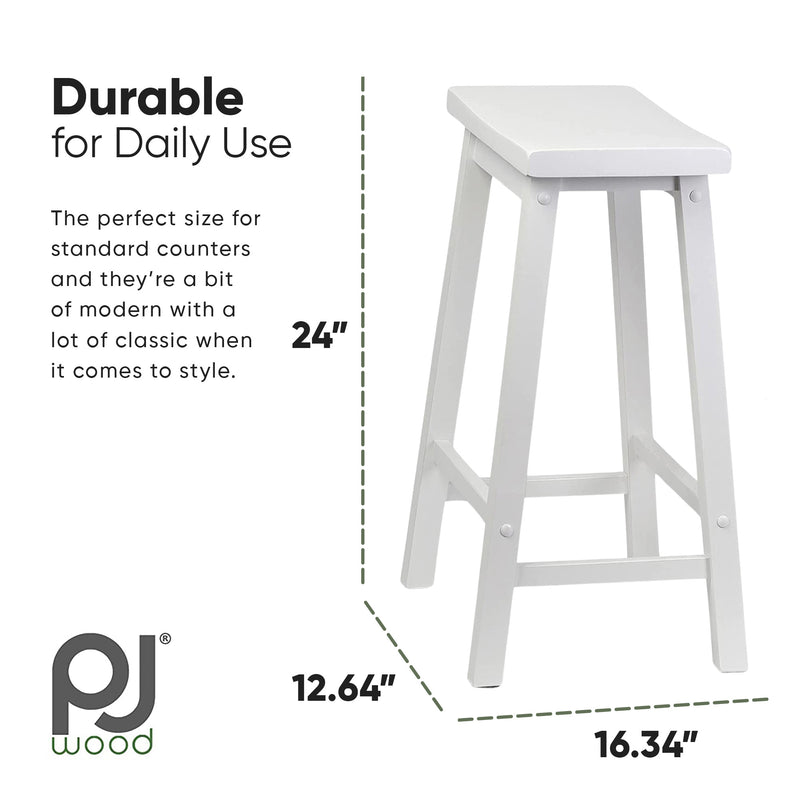 Classic Saddle-Seat 24In Tall Kitchen Counter Stools, White, Set of 2 (Open Box)