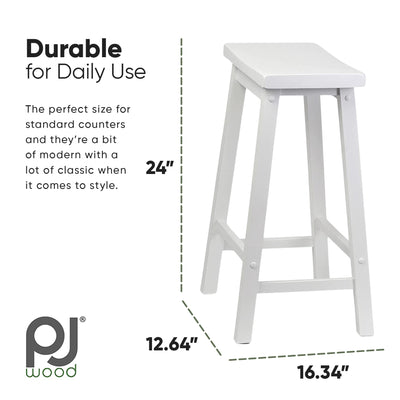 PJ Wood Classic Saddle-Seat 24" Tall Counter Stools, White, (Set of 2) (Used) - VMInnovations