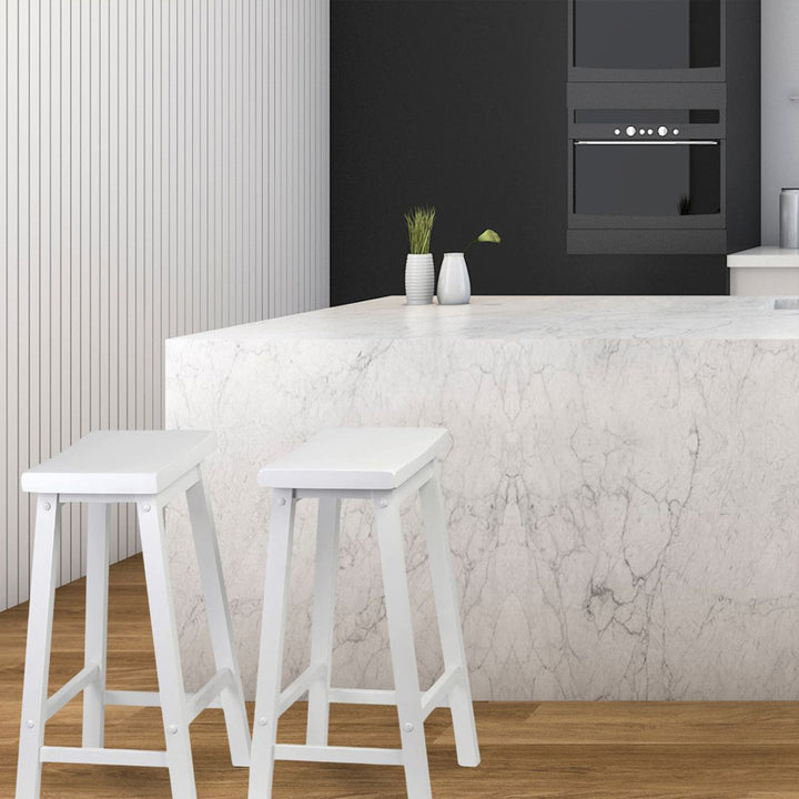 PJ Wood Classic Saddle-Seat 24" Tall Counter Stools, White, (Set of 2)(Open Box) - VMInnovations