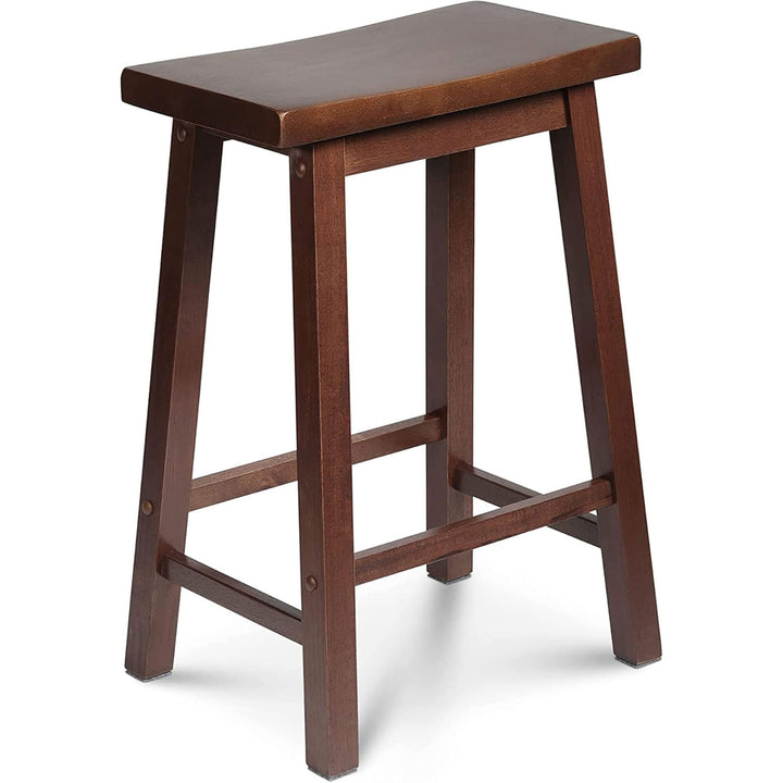 PJ Wood Classic Saddle-Seat 24" Tall Kitchen Counter Stools, Walnut, (Set of 2)