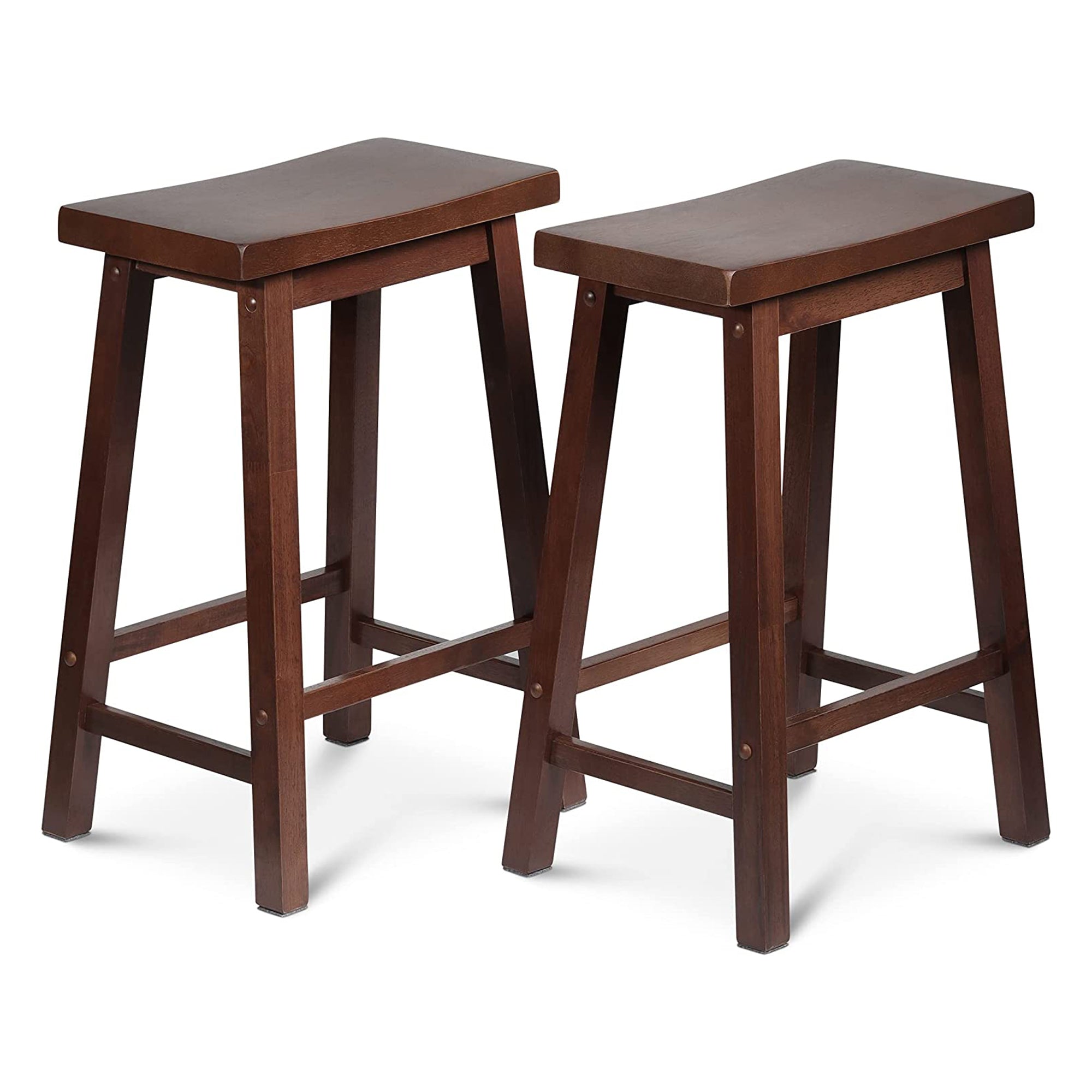 PJ Wood Classic Saddle-Seat 24" Counter Stools, Walnut, (Set of 2) (For Parts) - VMInnovations