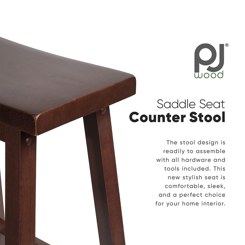 PJ Wood Classic Saddle-Seat 24" Tall Kitchen Counter Stools, Walnut, (Set of 2)