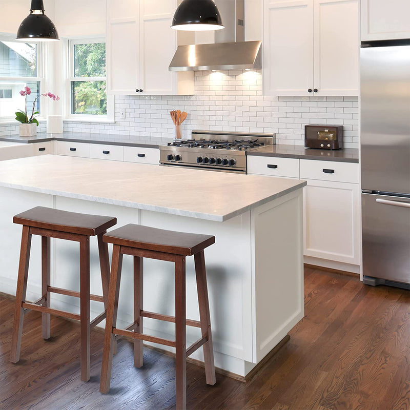 Classic Saddle-Seat 24" Tall Kitchen Counter Stools, Walnut, (Set of 2) (Used)