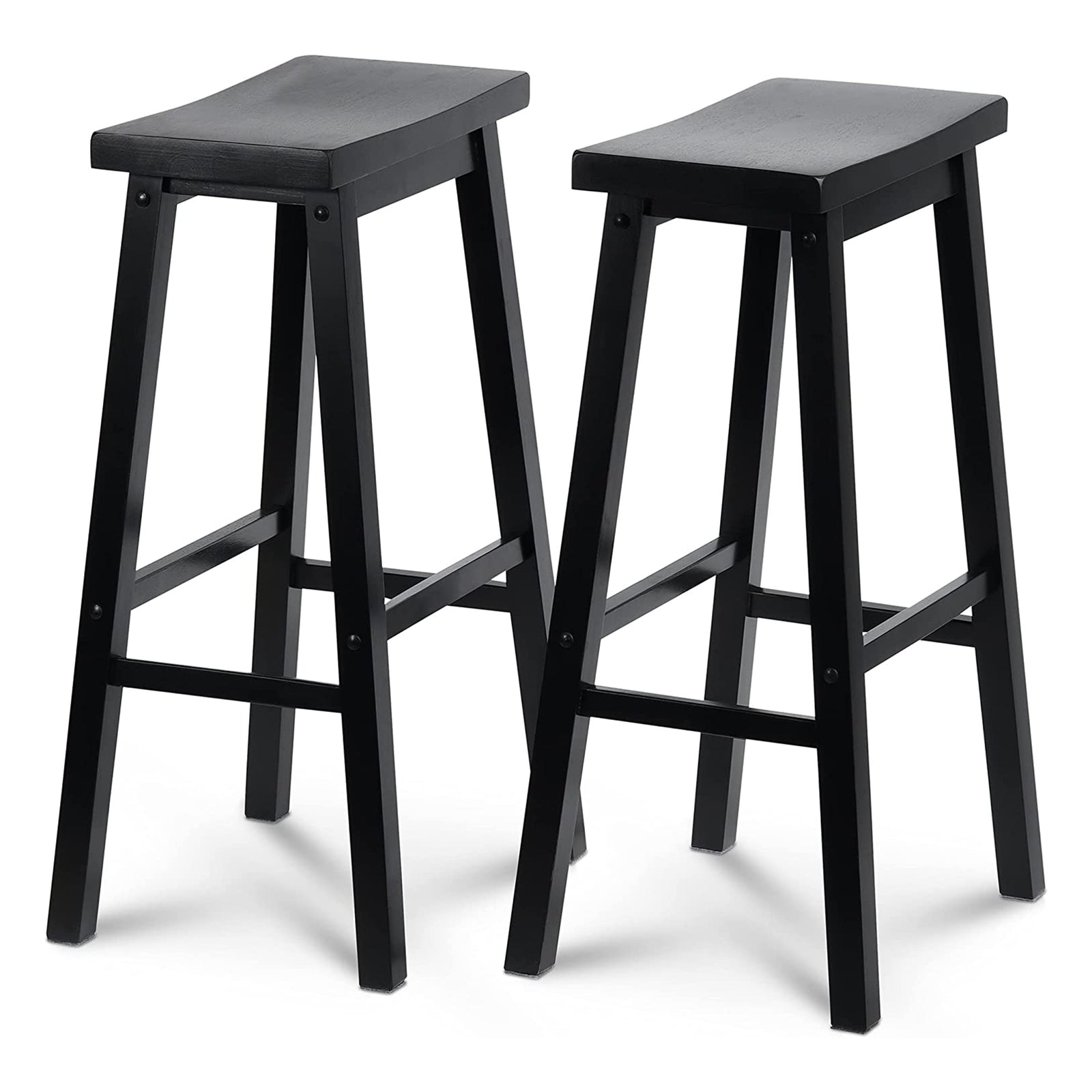 PJ Wood Classic Saddle-Seat 29 Inch Tall Kitchen Counter Stools, Black, Set of 2 - VMInnovations