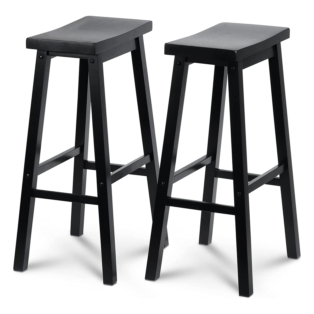 PJ Wood Saddle-Seat 29 Inch Tall Kitchen Counter Stools, Black, 2pc(Open Box)
