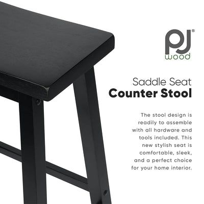 Classic Saddle-Seat 29 Inch Tall Kitchen Counter Stools, Black, Set of 2 (Used) - VMInnovations
