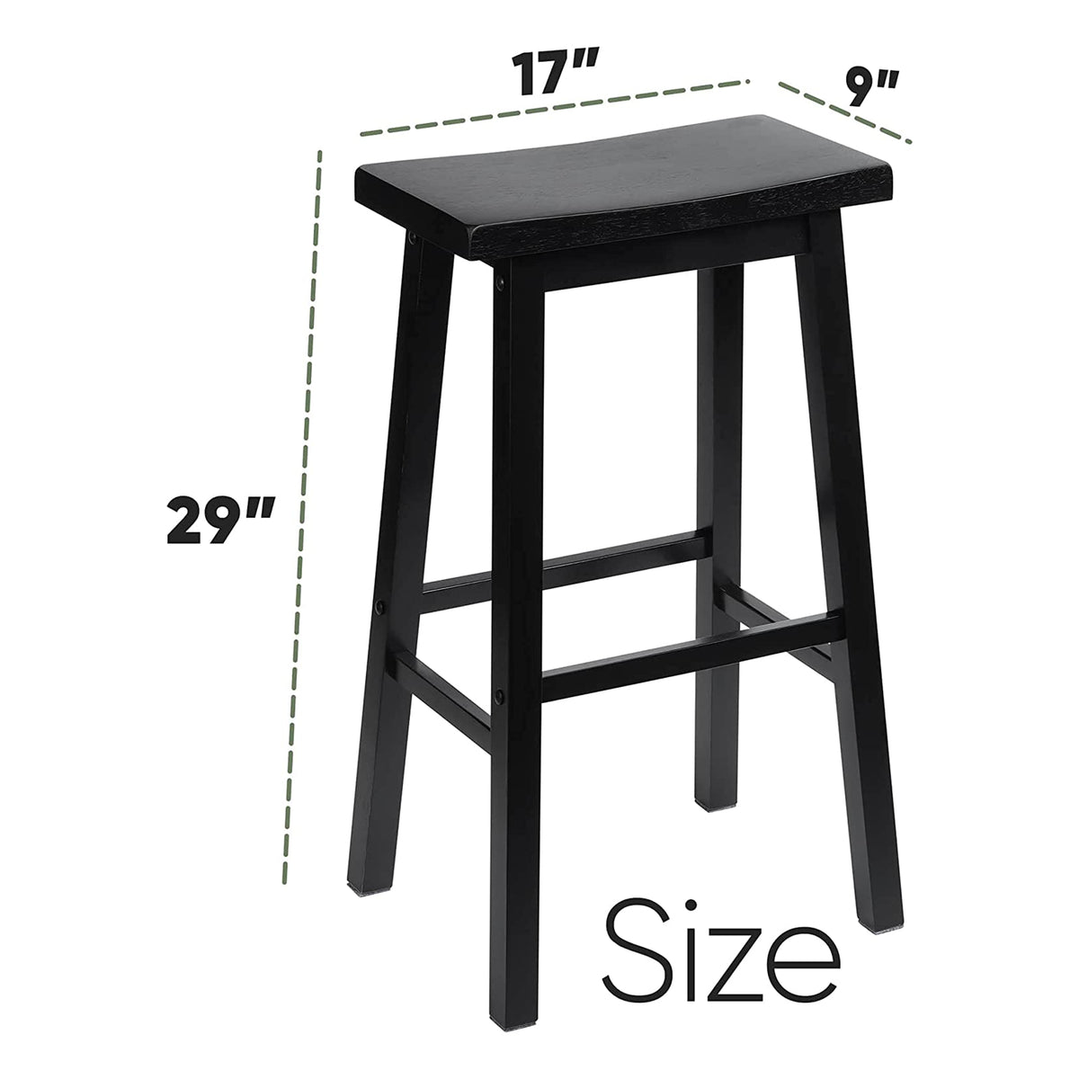PJ Wood Classic Saddle-Seat 29 In Counter Stools, Black, Set of 2 (Open Box)