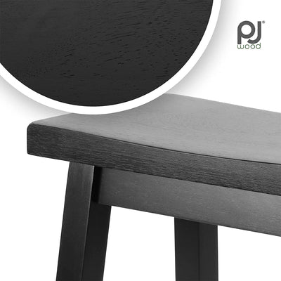 PJ Wood Classic Saddle-Seat 29 Inch Tall Kitchen Counter Stools, Black, Set of 2