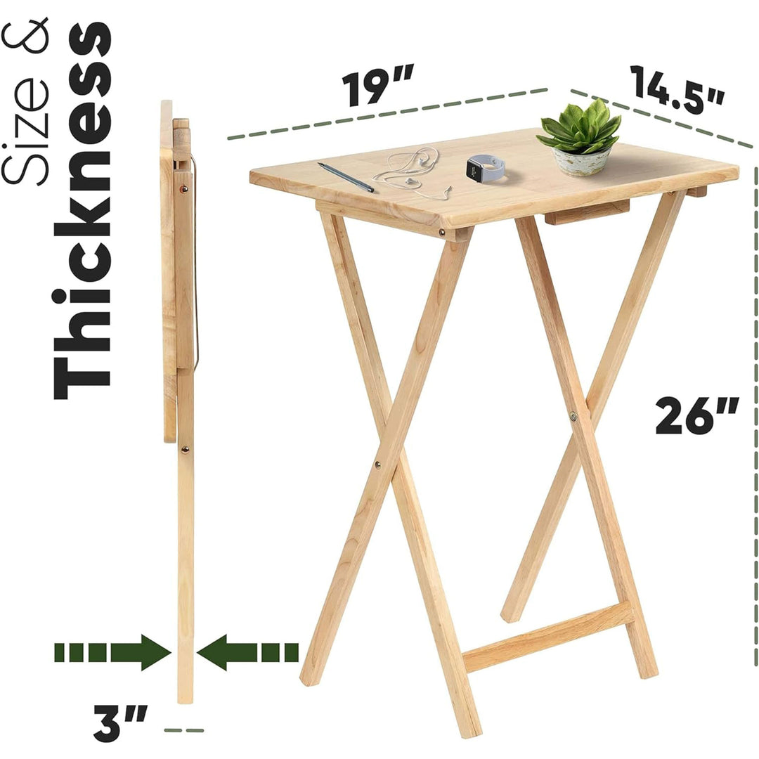 PJ Wood Folding Portable TV Snack Tray Table with Natural Finish, 2 Piece Set