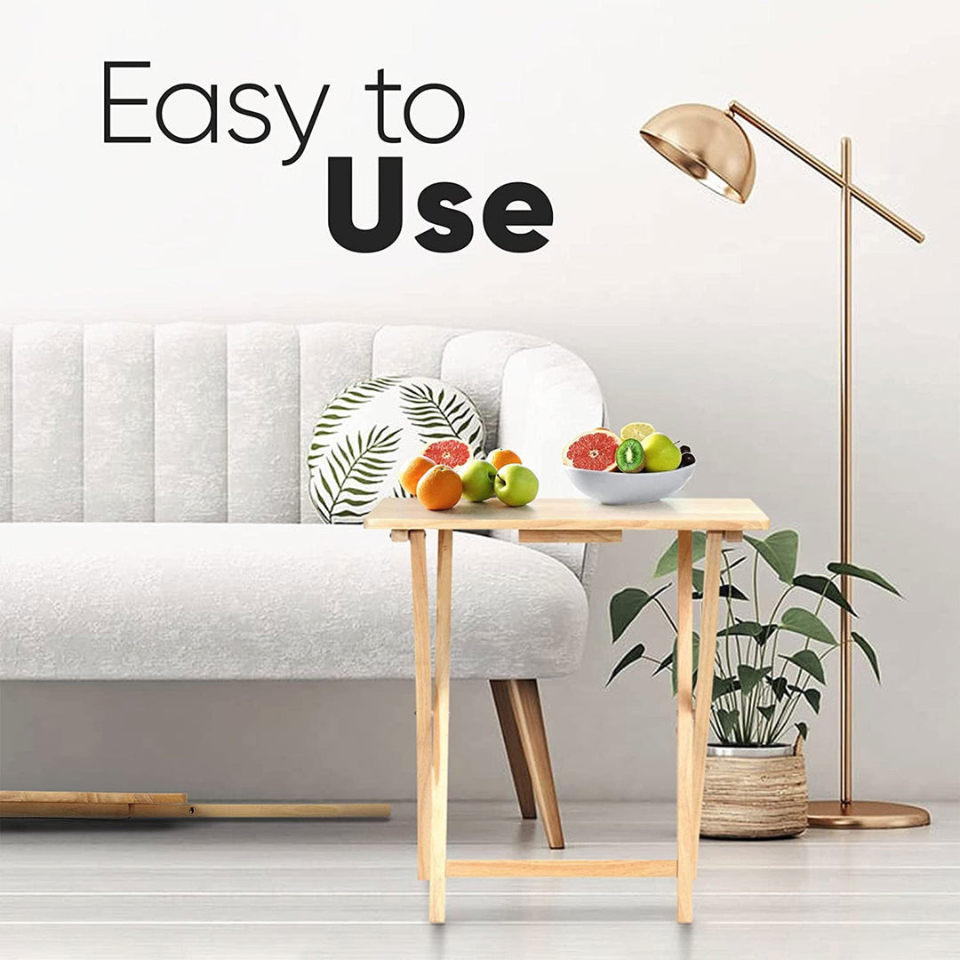 PJ Wood Folding Portable TV Snack Tray Table with Natural Finish, 2pc (Used)